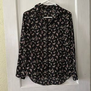 Splash Boho Lightweight Black Floral Long Sleeve Button Down Blouse Top